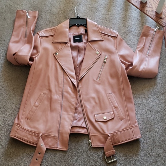 🍭🍭Theory HOST PICK pink REAL GENUINE leather jacket 🍭🍭NWOT - Picture 2 of 6